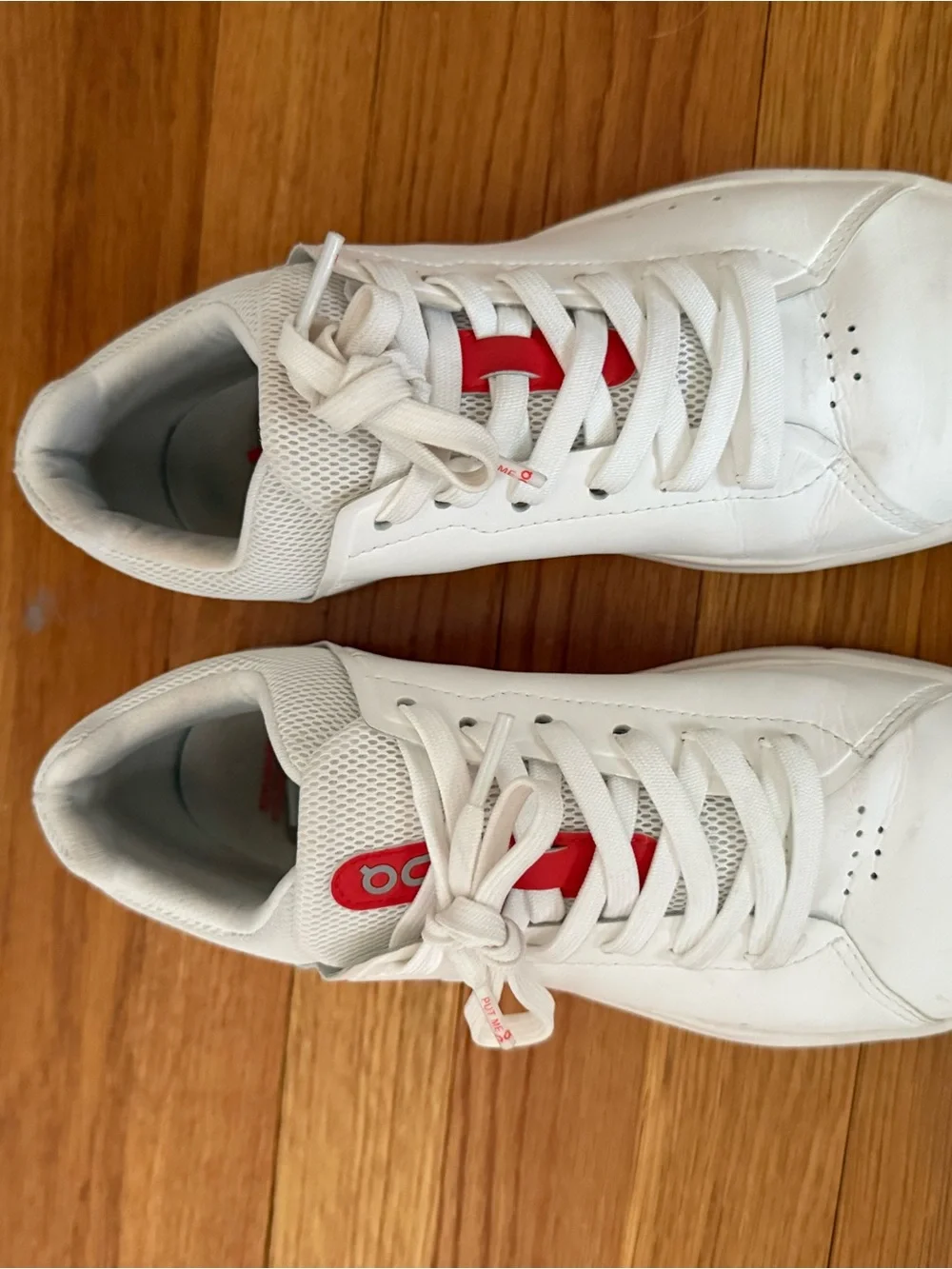 White Low-Top Sneakers with Red Tongue Accent - Picture 3 of 6